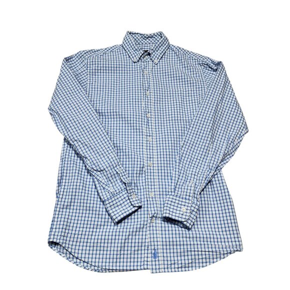 Johnnie-O Blue & White Checkered‎ Button-Down Shirt M 100% Egyptian Cotton - Picture 2 of 9